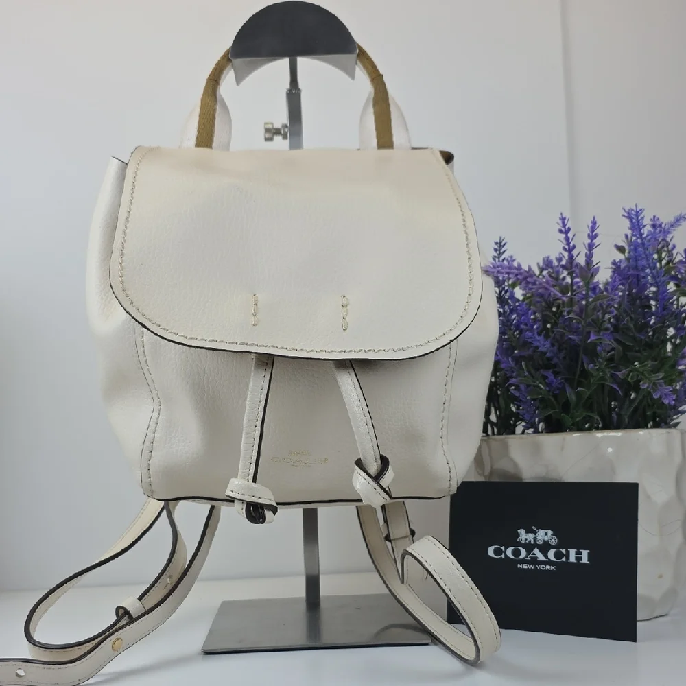 Coach Derby Ivory White‎ Leather Backpack Crossbody Shoulder Bag - Picture 3 of 16